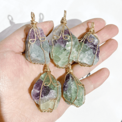 Wire-Wrapped Raw Fluorite Stone Pendants Necklaces Bulk