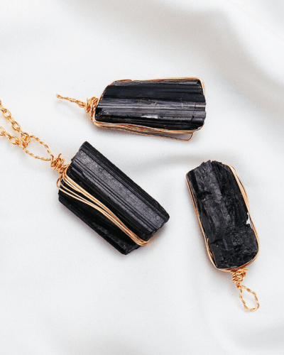 Wire-Wrapped Real Black Tourmaline Pendant Necklace Wholesale