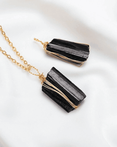 Wire-Wrapped Raw Stone Black Tourmaline Necklace Wholesale