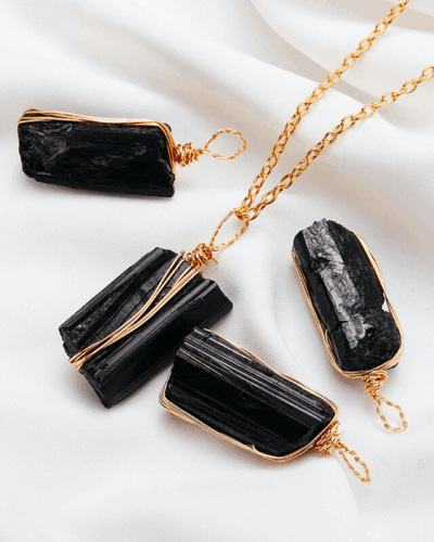 Wire-Wrapped Raw Stone Black Tourmaline Necklace Wholesale