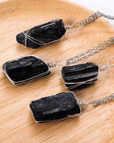 Wire-Wrapped Raw Stone Black Tourmaline Necklace Wholesale