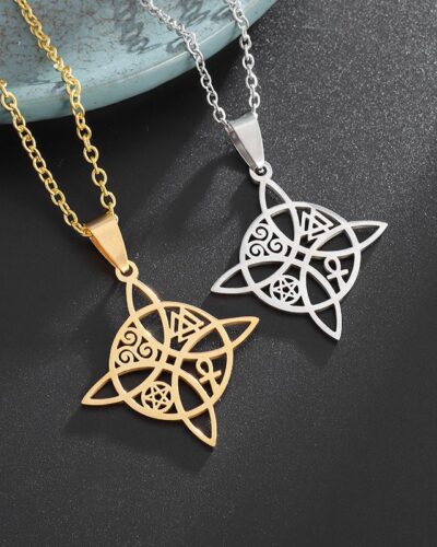 Witchs Knot Pendant Men Stainless Steel Necklace