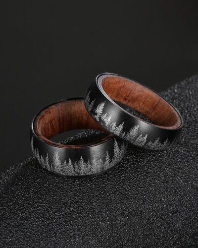Wood Forest Carving Men Stainless Steel Ring 1