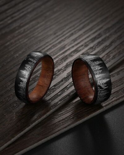 Alternativní pohled na Wood Forest Carving Men Stainless Steel Ring