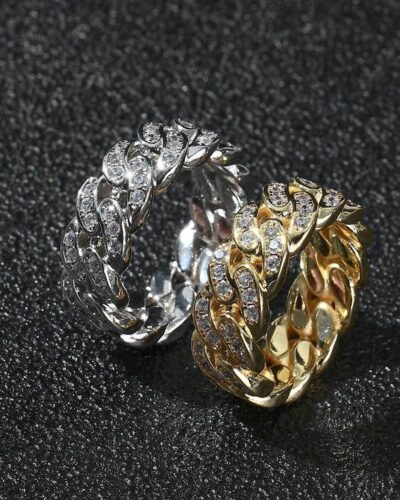 Zircon Cuban Link Mens Ring 18K Gold Plated