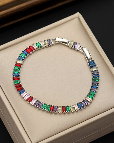 Colorful Cubic Zirconia Baguette Tennis Bracelet for Women