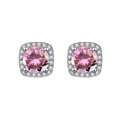 Simple Sugar Square Zircon Stud Earrings​ Wholesale PINK
