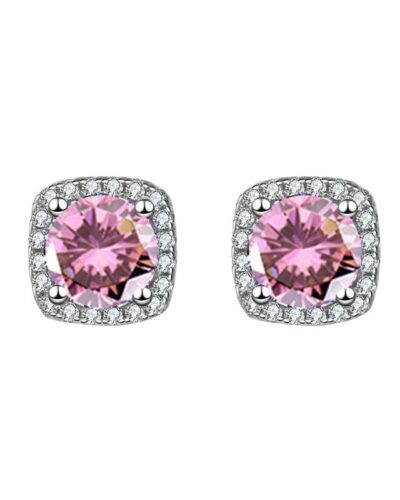Simple Sugar Square Zircon Stud Earrings Wholesale PINK