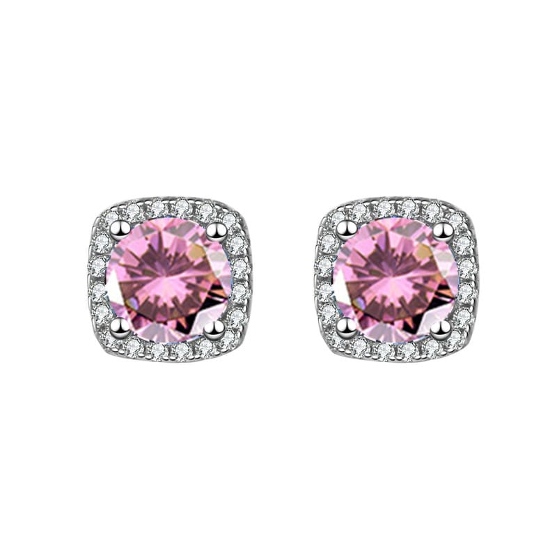 Simple Sugar Square Zircon Stud Earrings Wholesale PINK