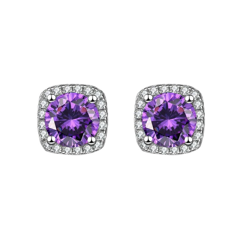 Simple Sugar Square Zircon Stud Earrings Wholesale PURPLE