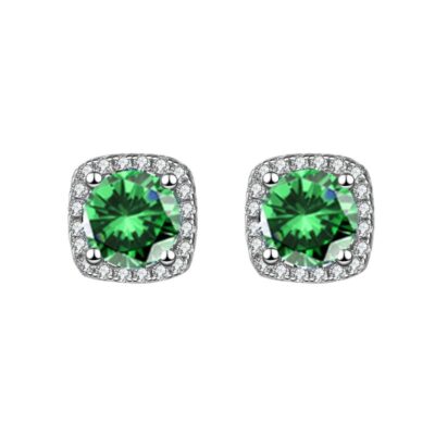 Simple Sugar Square Zircon Stud Earrings​ Wholesale GREEN