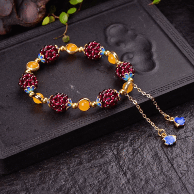 Minimalist Garnet Beaded Crystal Bracelet