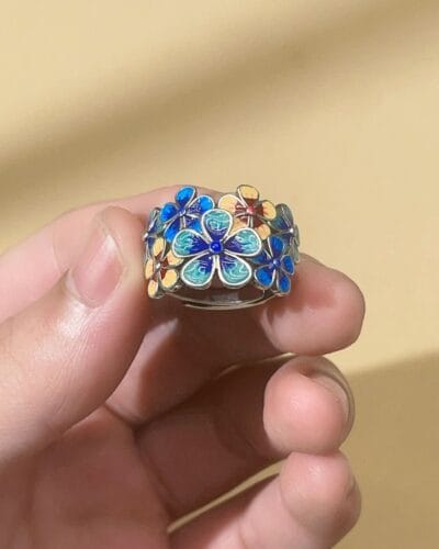 Copper Blue Flower Womens Fashion Rings 3