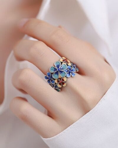 Copper Blue Flower Womens Fashion Rings 5