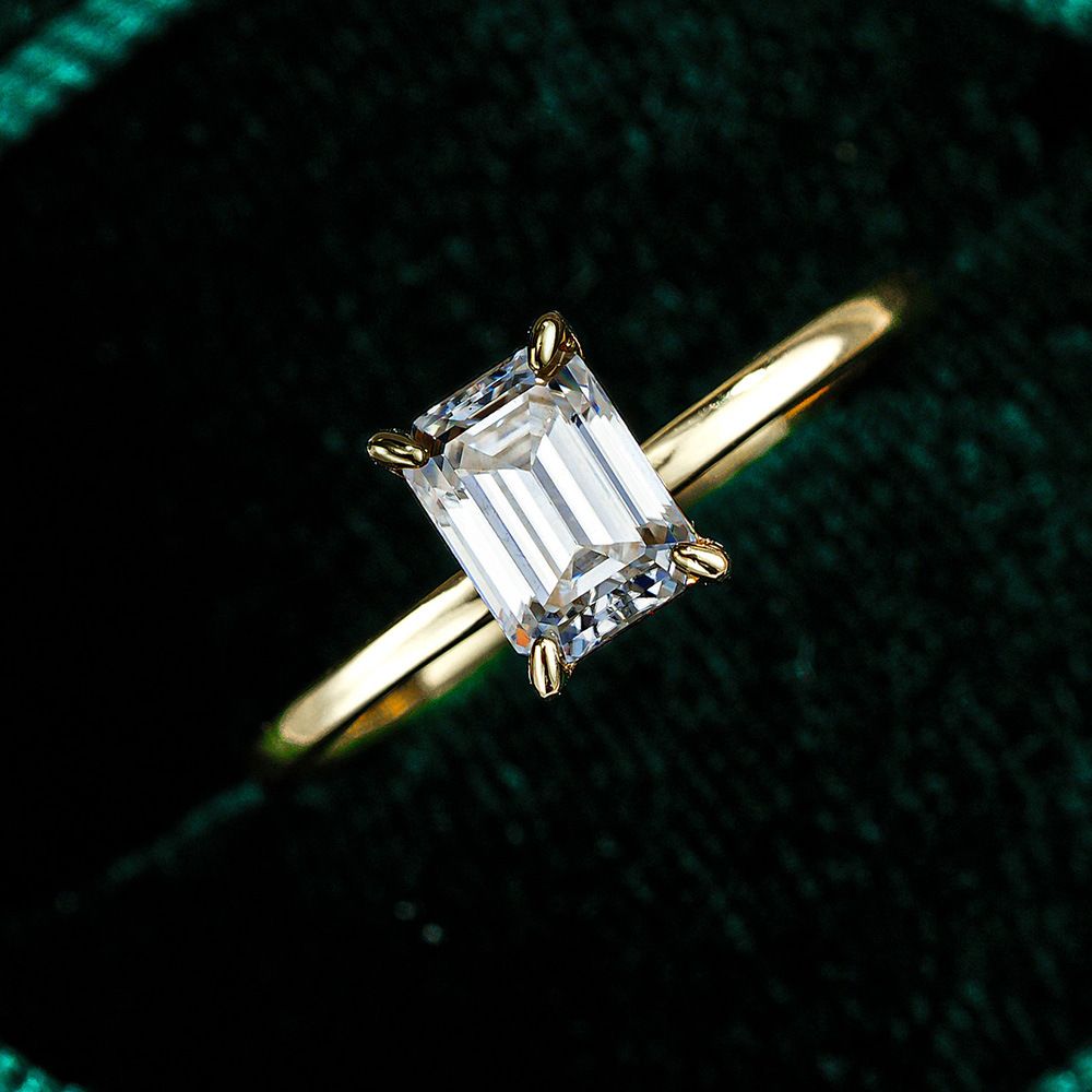 Emerald Cut Moissanite Ring with 18K Gold Plated