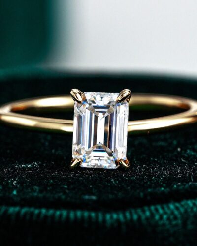 Emerald Cut Moissanite Ring with 18K Gold Plated
