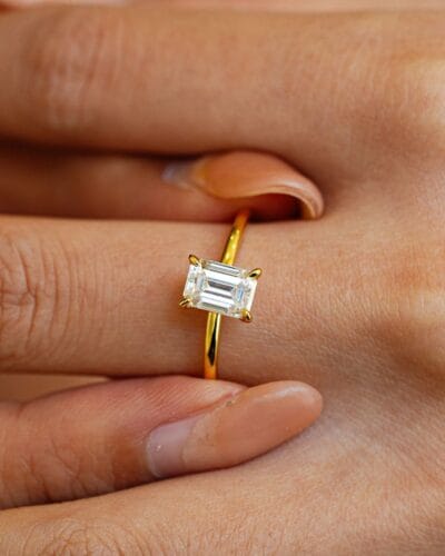 Emerald Cut Moissanite Ring with 18K Gold Plated 3