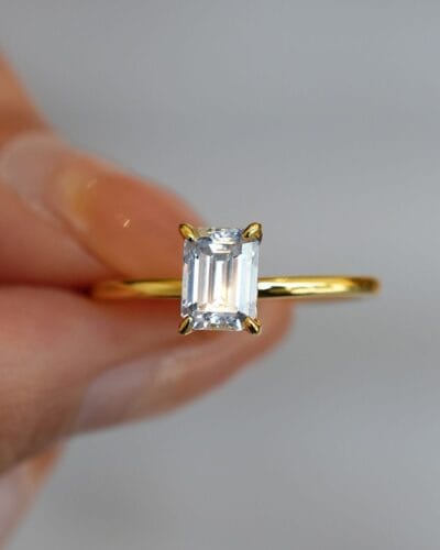 Emerald Cut Moissanite Ring with 18K Gold Plated 4