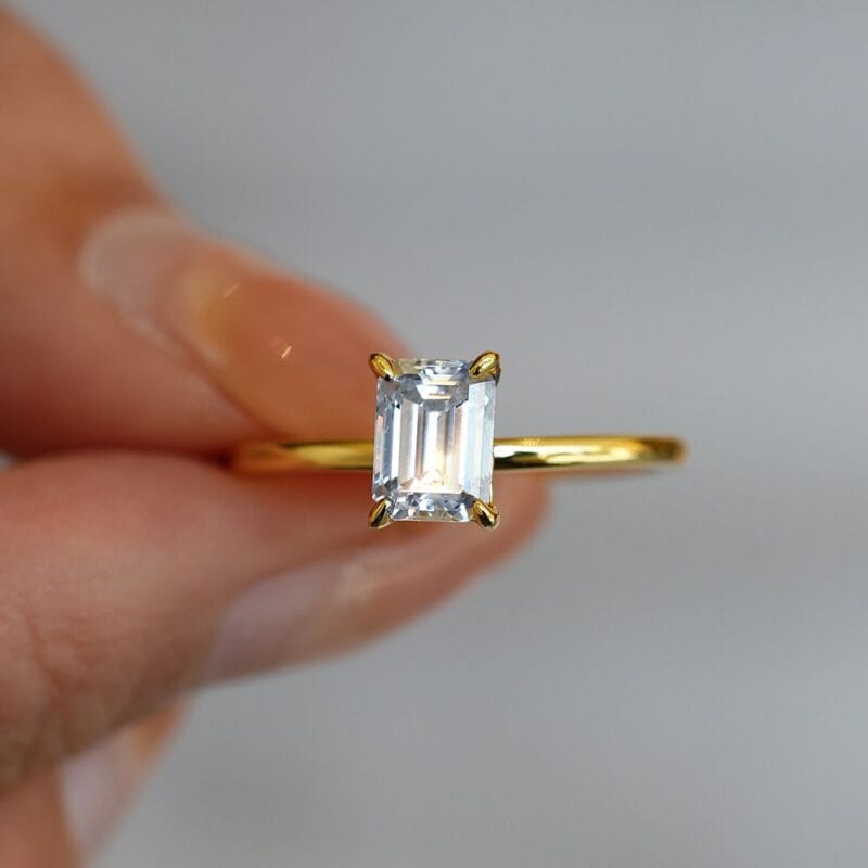 Emerald Cut Moissanite Ring with 18K Gold Plated 4