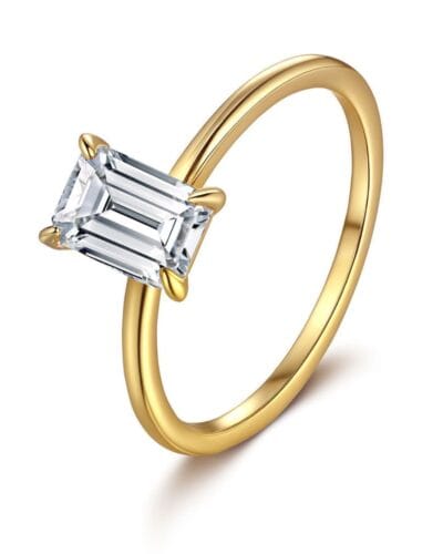 Emerald Cut Moissanite Ring with 18K Gold Plated 5