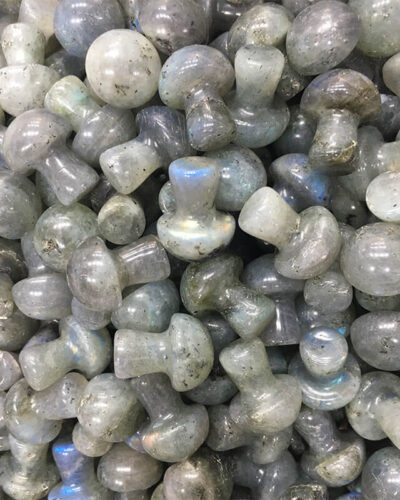 Gray Natural Labradorite Gemstone Mushrooms
