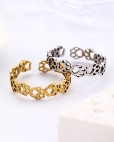 Hollow Stainless Steel Ring with Pet Paw Design