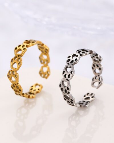 Hollow Stainless Steel Ring with Pet Paw Design