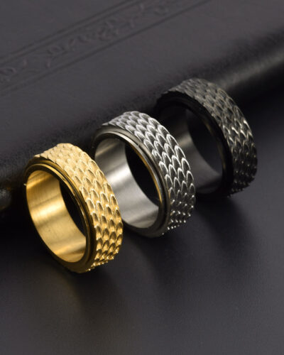 Rotating Dragon Scale Engraved Stainless Steel Men Ring