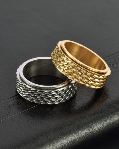 Alternativní pohled na Rotating Dragon Scale Engraved Stainless Steel Men Ring
