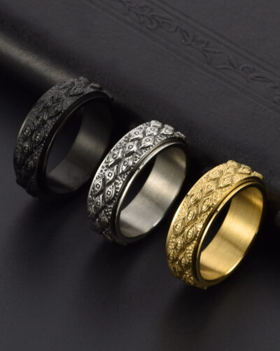 Rotating God’s Eye Stainless Steel Mens Ring