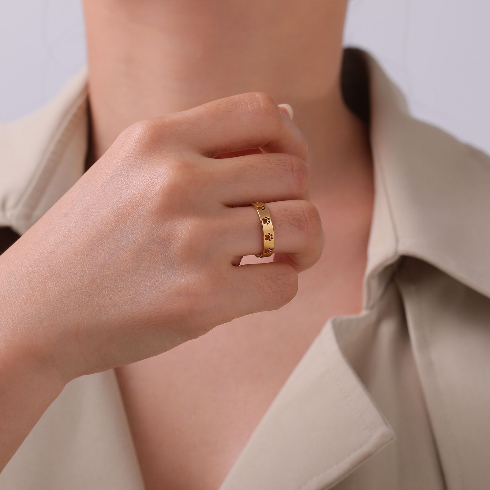 Stainless Rings for Women with Pet Paw Design - Görüntü 4