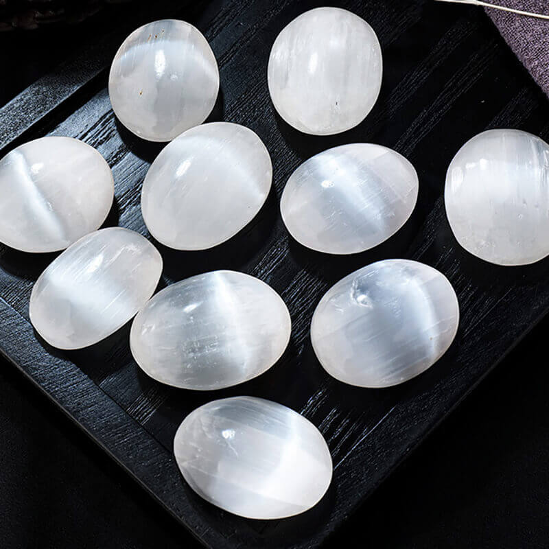 White Selenite Ball Palm Calming Stones Bulk