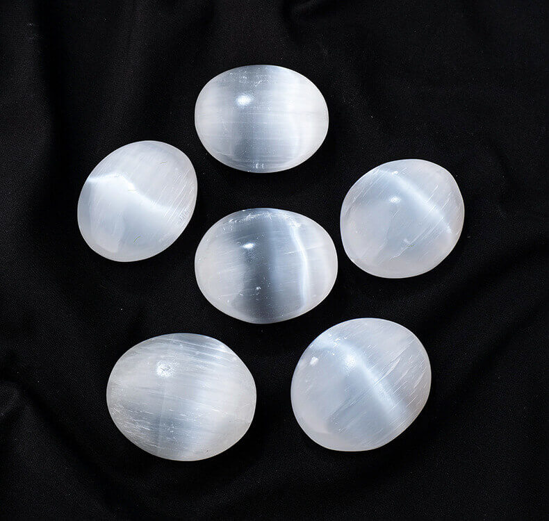 White Selenite Ball Palm Calming Stones Bulk