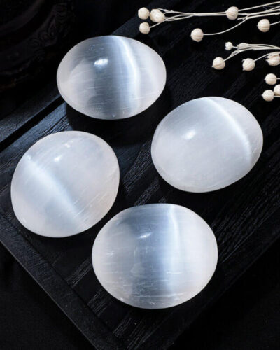 White Selenite Ball Palm Calming Stones Bulk