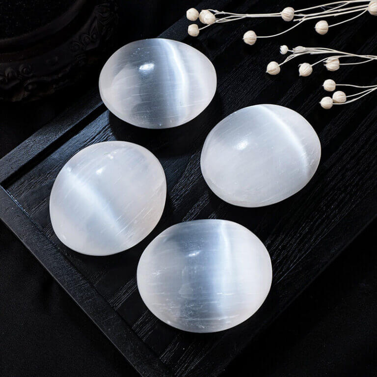 White Selenite Ball Palm Calming Stones Bulk