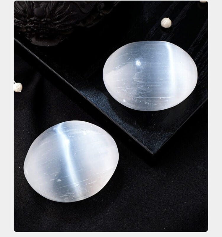 White Selenite Ball Palm Calming Stones Bulk