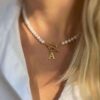 26 Letters Stainless Steel Pearl Beads Necklace with OT Buckle