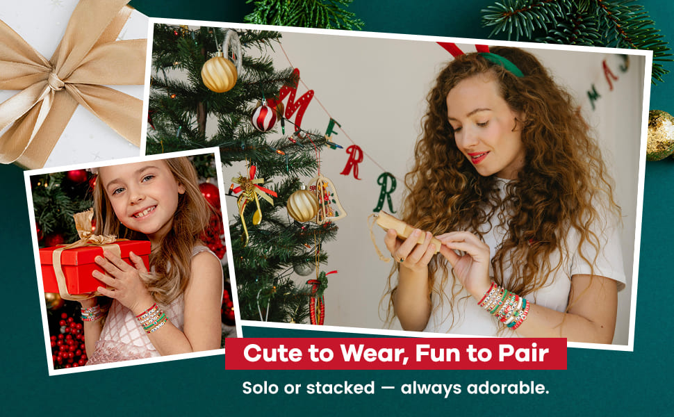 10Pcs Stacking Christmas Clay Bead Bracelets Xmas Gift