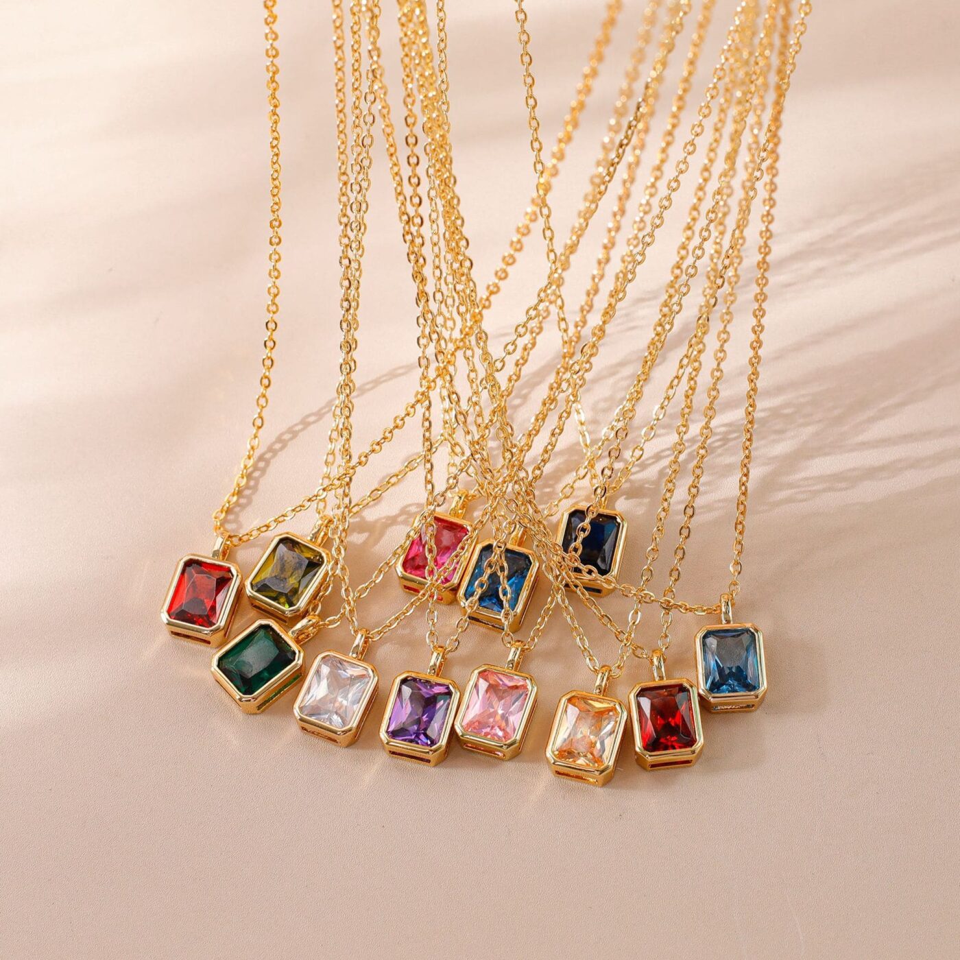 18K Gold Square Cut Zircon Personalized 12 Birth Months Necklace