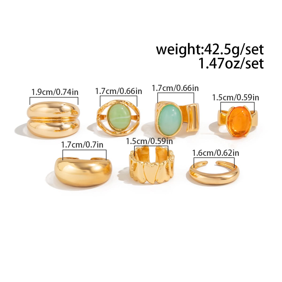 3 5 7Pcs Open Design Vintage Chunky Golden Ring Set for Women