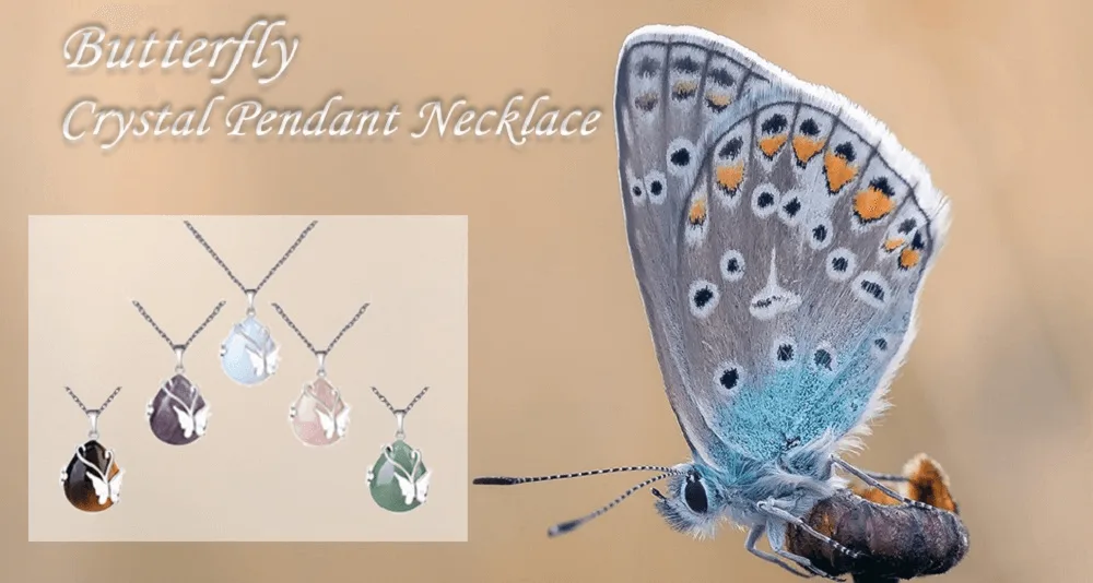 Healing Butterfly Wrapped Crystal Pendant Necklace for Women
