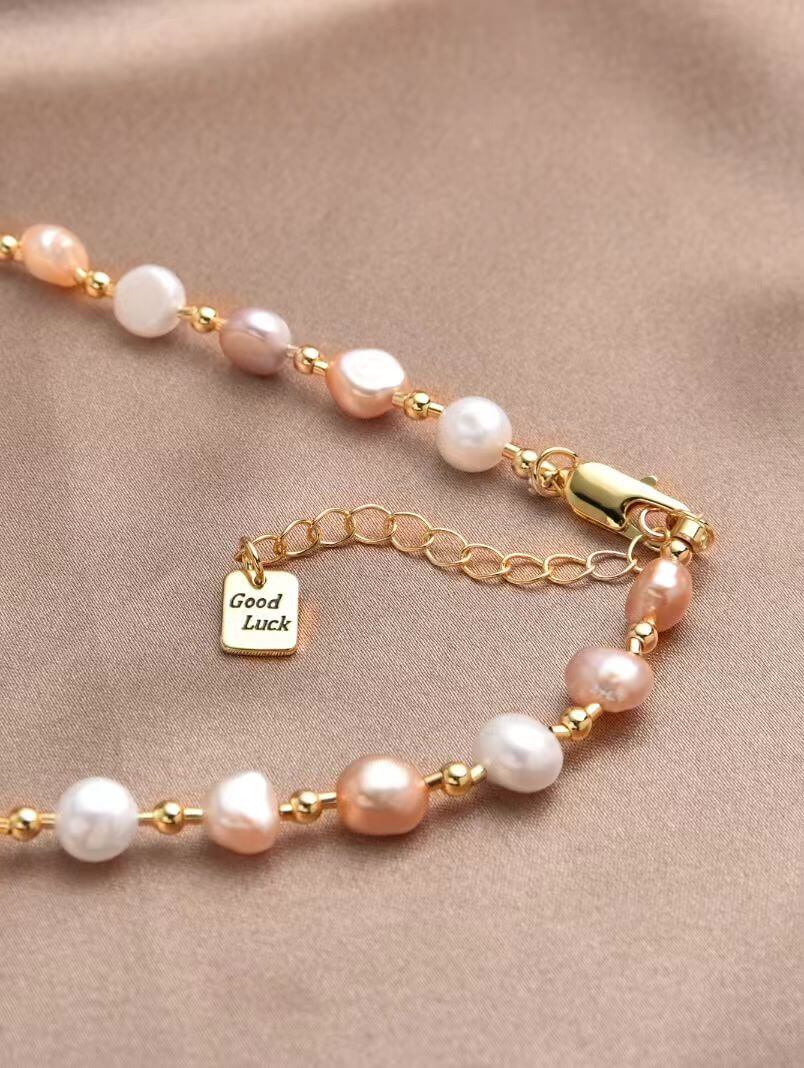 Elegant Spacer Beads Cultured Freshwater Pearl Necklace