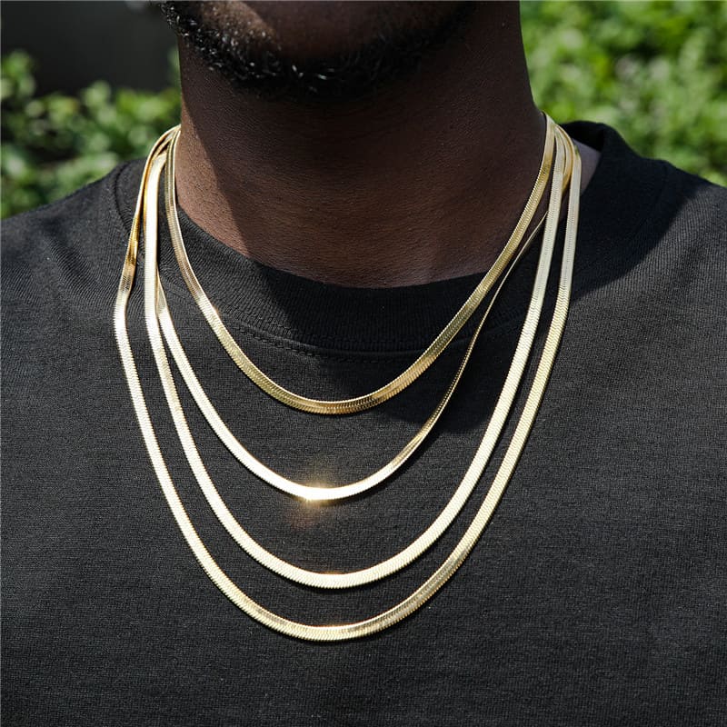 3 High Quality Gold Plated Herringbone Necklace Chains Bulk