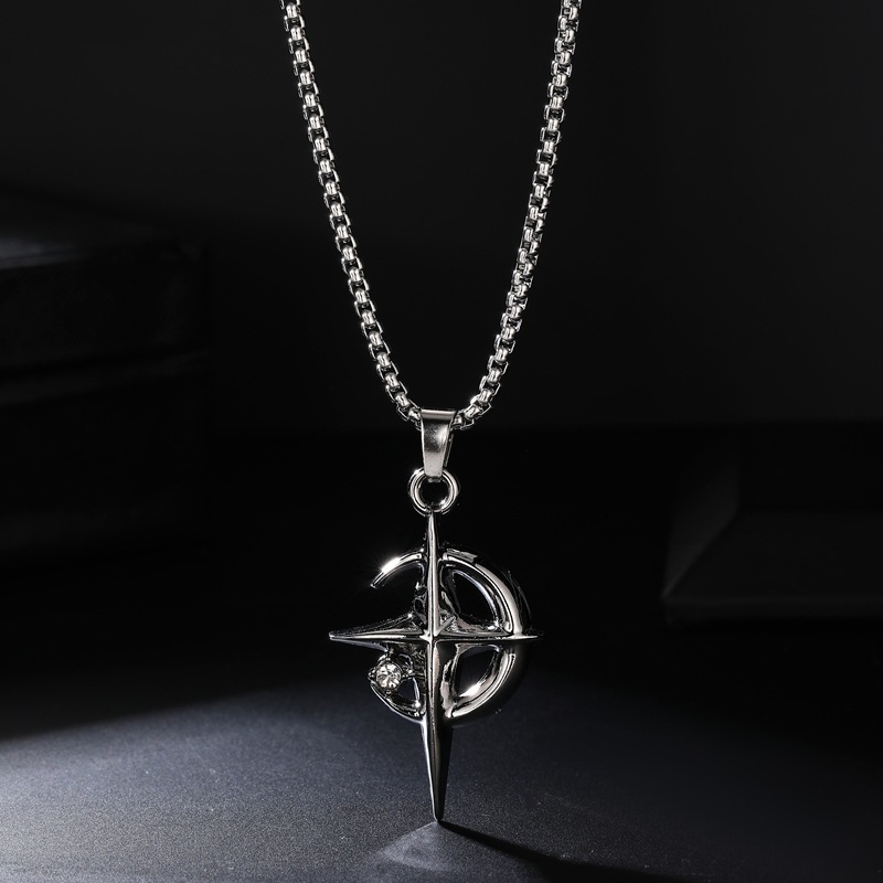 Hip-Hop Crescent & Four Point Star Necklace for Men Women