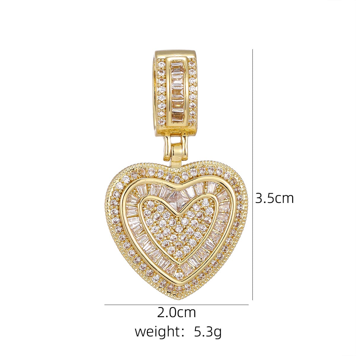 Hip-Hop CZ Pave Heart Pendant Necklace Rope Chain for Men Women
