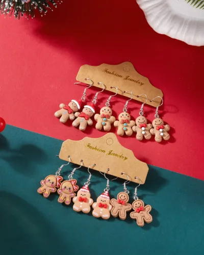 3-Pair Cute Christmas Gingerbread Earrings Set