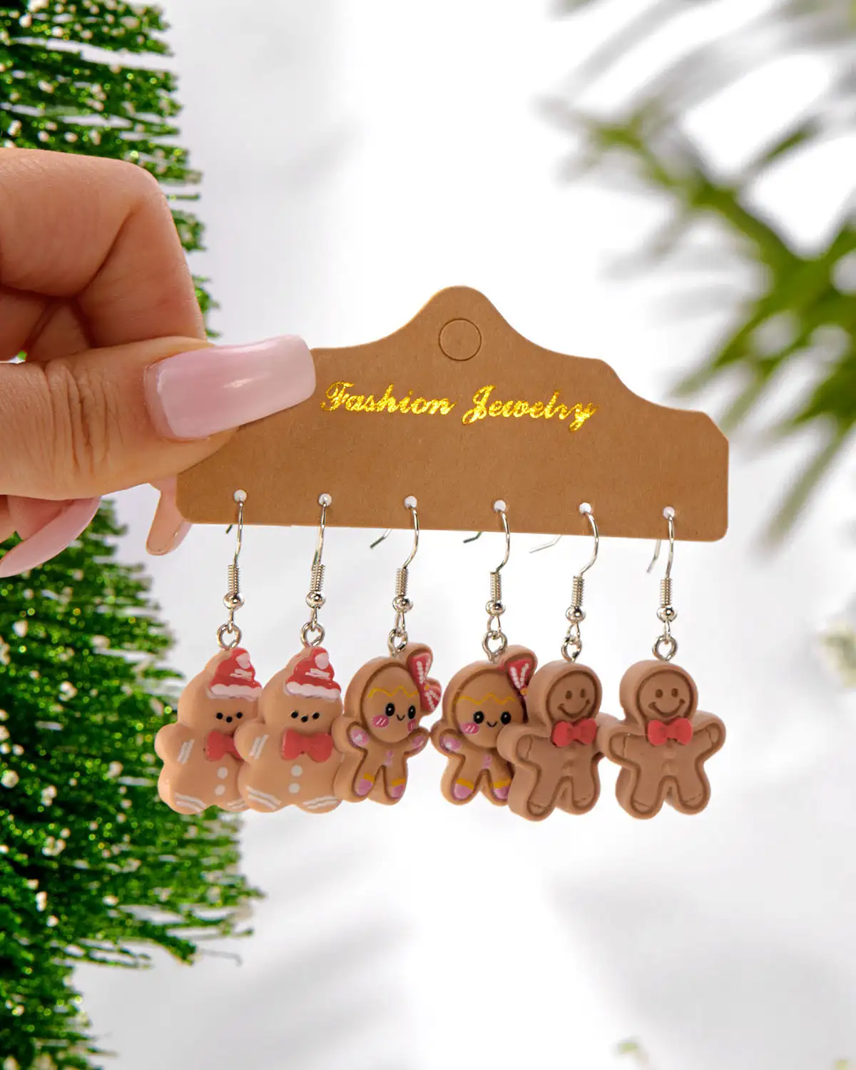 3-Pair Cute Christmas Gingerbread Earrings Set - Image 4