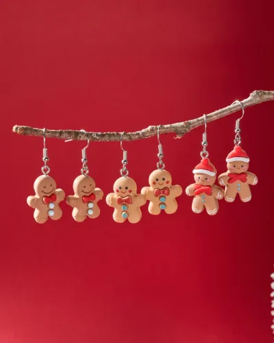 3-Pair Cute Christmas Gingerbread Earrings Setの別ビュー