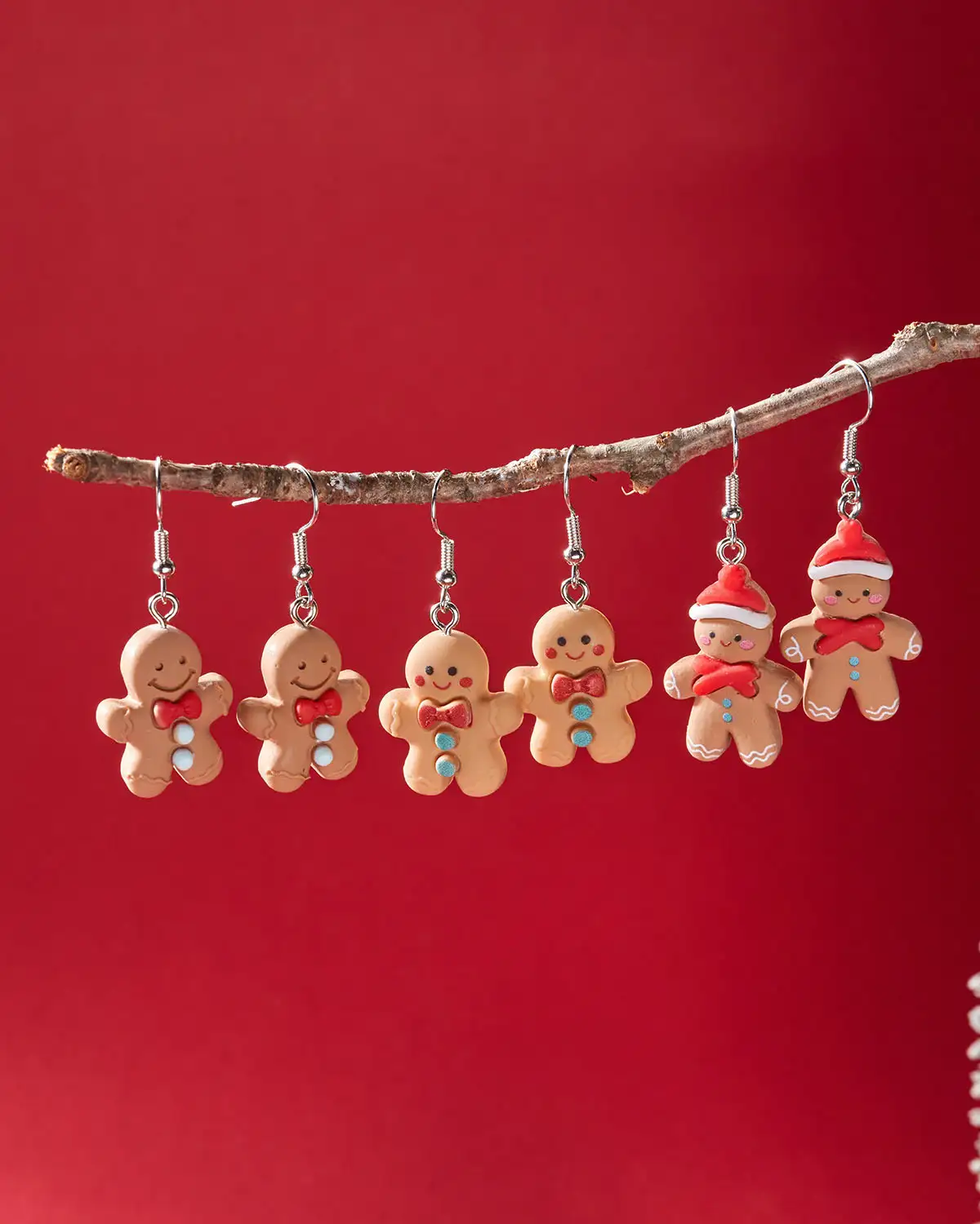 3-Pair Cute Christmas Gingerbread Earrings Set - Image 2