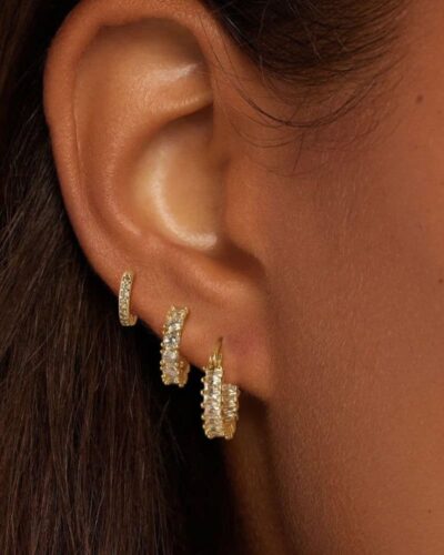 3Pcs 14K Gold Plated Huggie Earrings Hoops Set